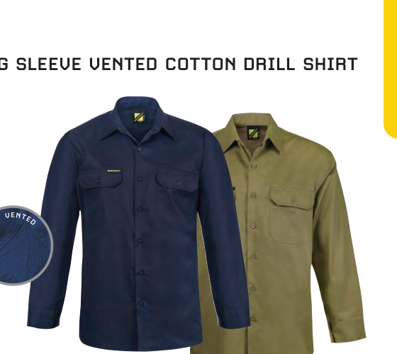 Lightweight Long Sleeve Vented Cotton Drill Shirt