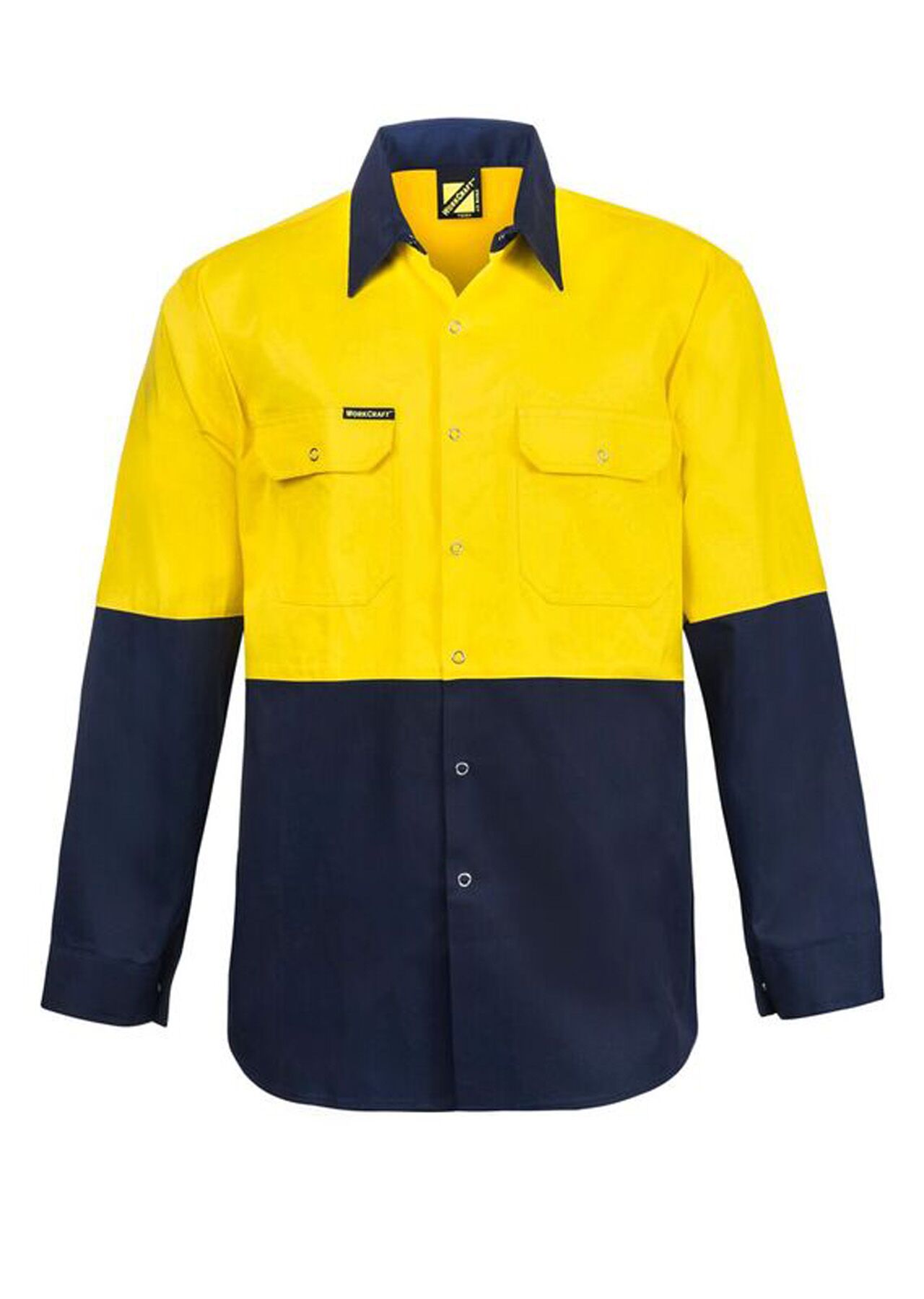 Hi Vis Long Sleeve Cotton Drill Industrial Laundry Shirt With Press Studs