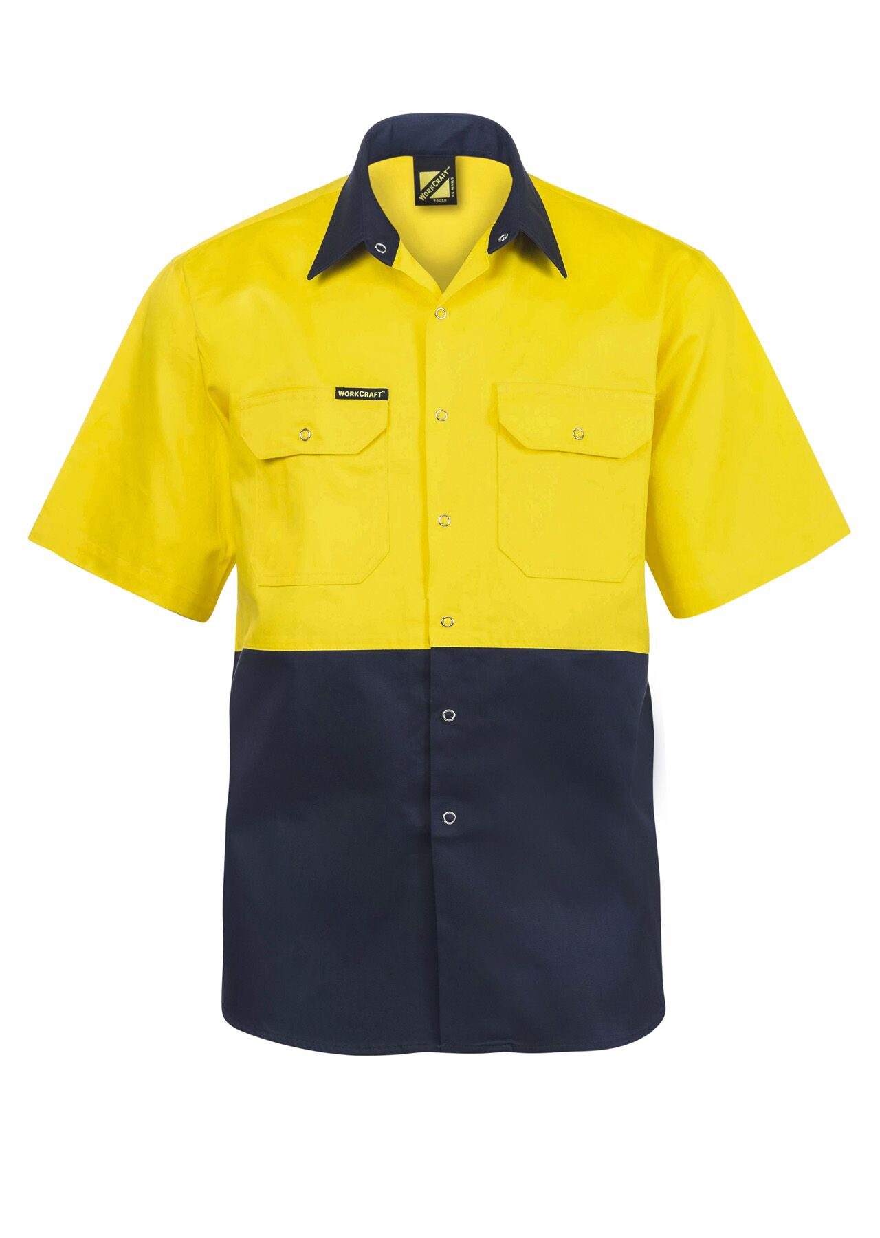 Hi Vis Short Sleeve Cotton Drill Industrial Laundry Shirt With Press Studs