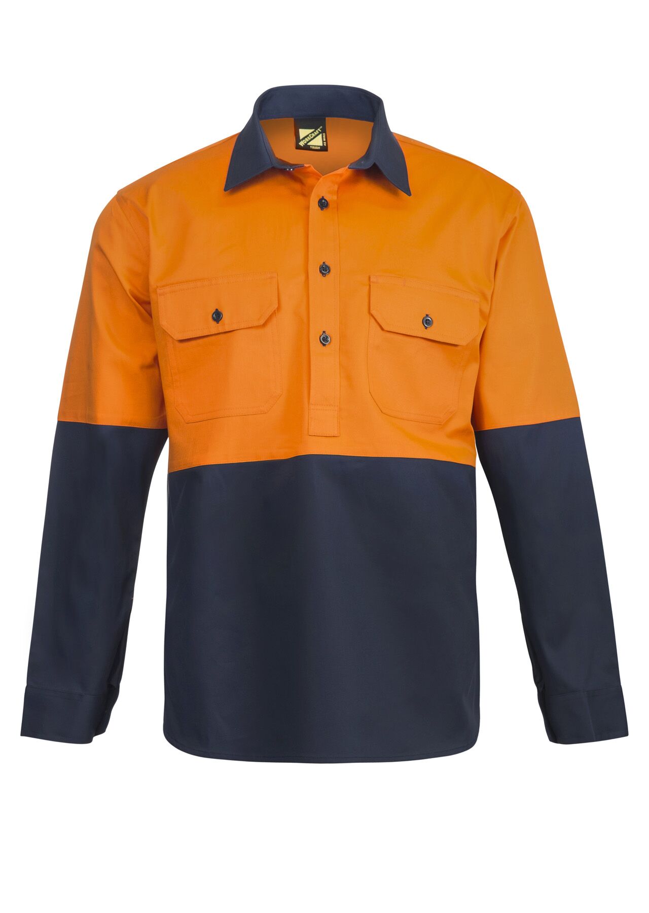 Hi Vis Two Tone Half Placket Cotton Drill Shirt with Semi Gusset Sleeves