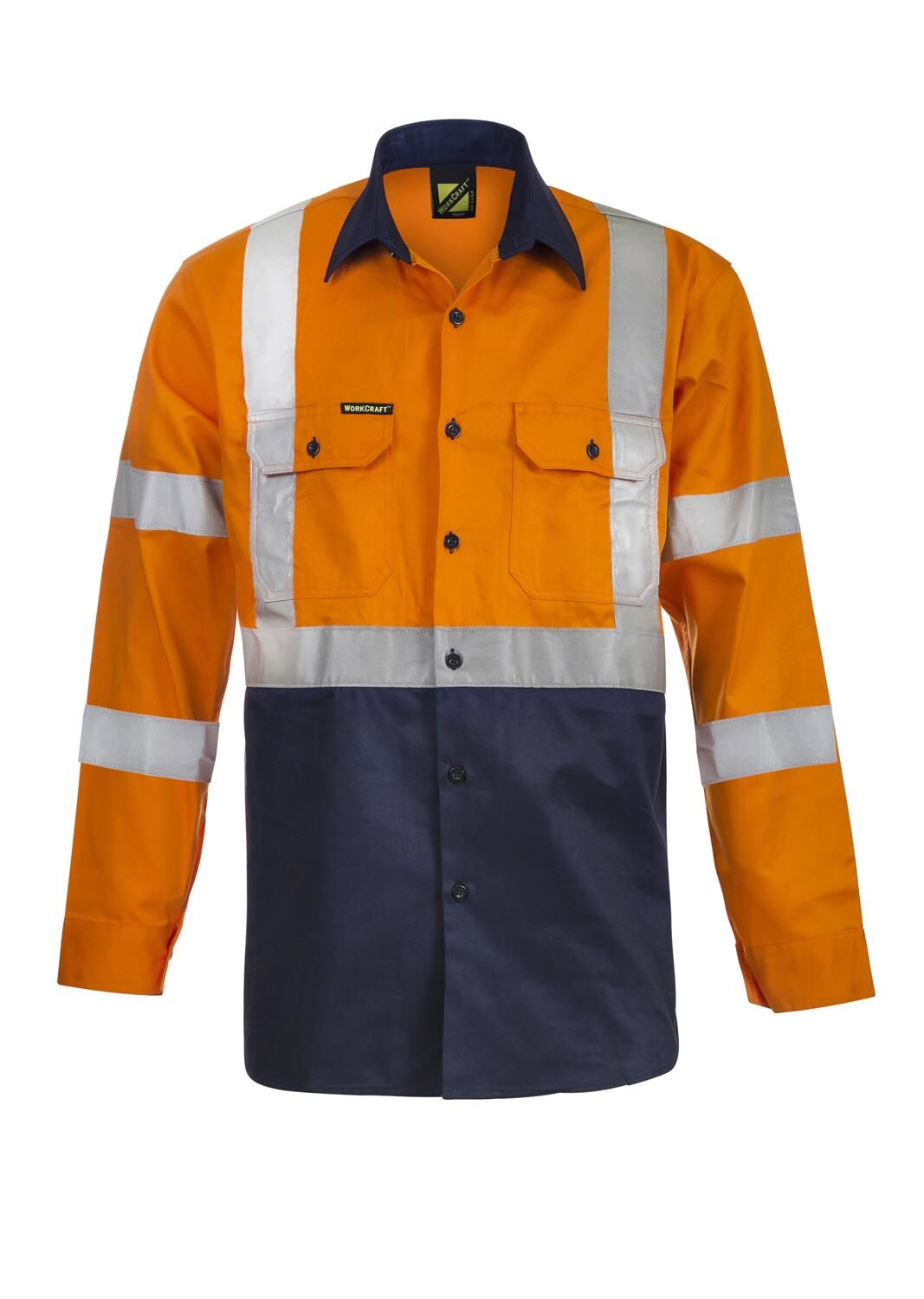 Hi Vis Two Tone Front Long Sleeve Cotton Drill Shirt with X Pattern CSR Reflective Tape