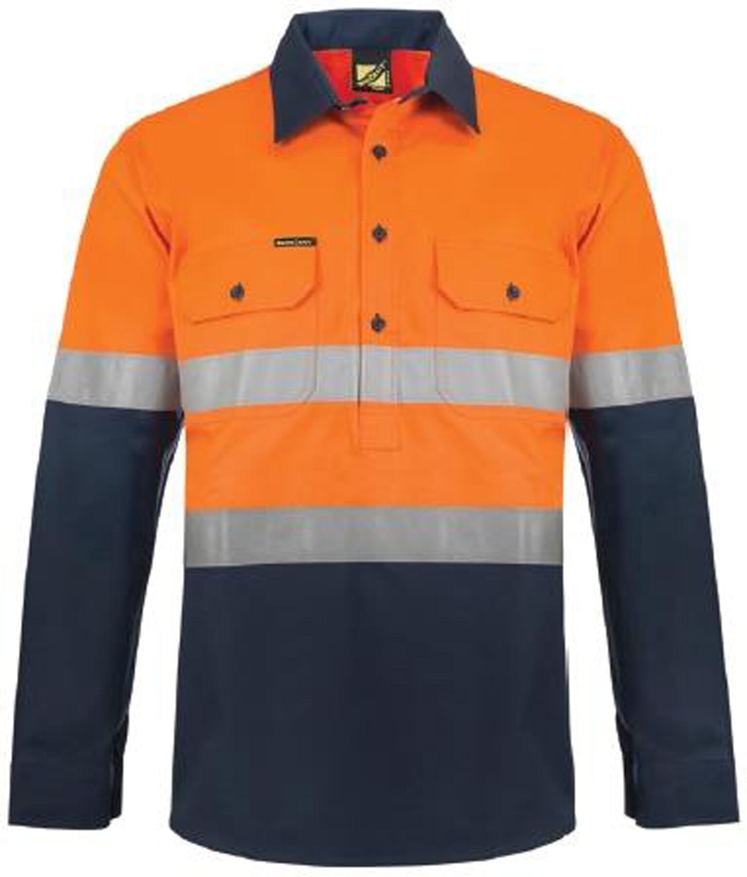 Hi Vis Two Tone Half Placket Cotton Drill Shirt with Semi Gusset Sleeves and CSR Reflective Tape