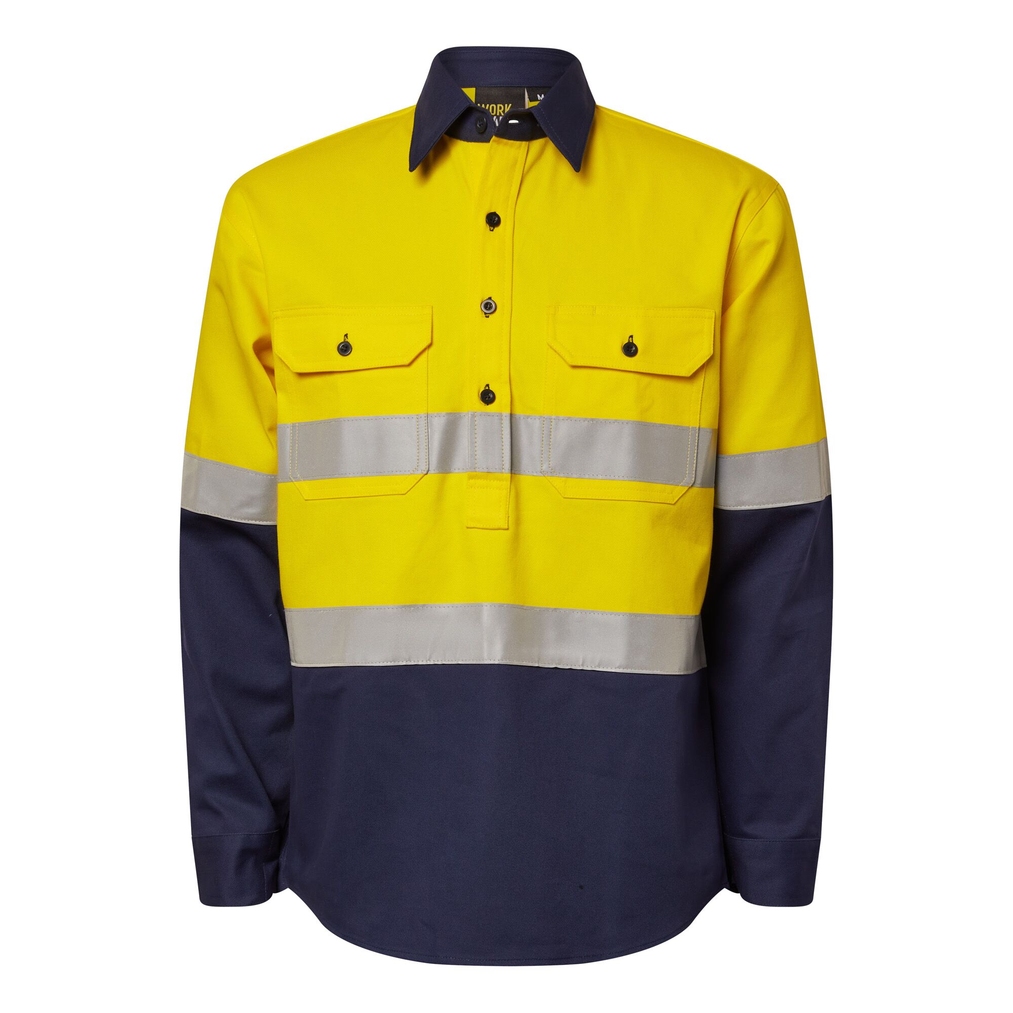 Heavy Duty Hybrid Two Tone Half placket Cotton Drill Shirt with Gusset Sleeves and CSR Reflective Tape