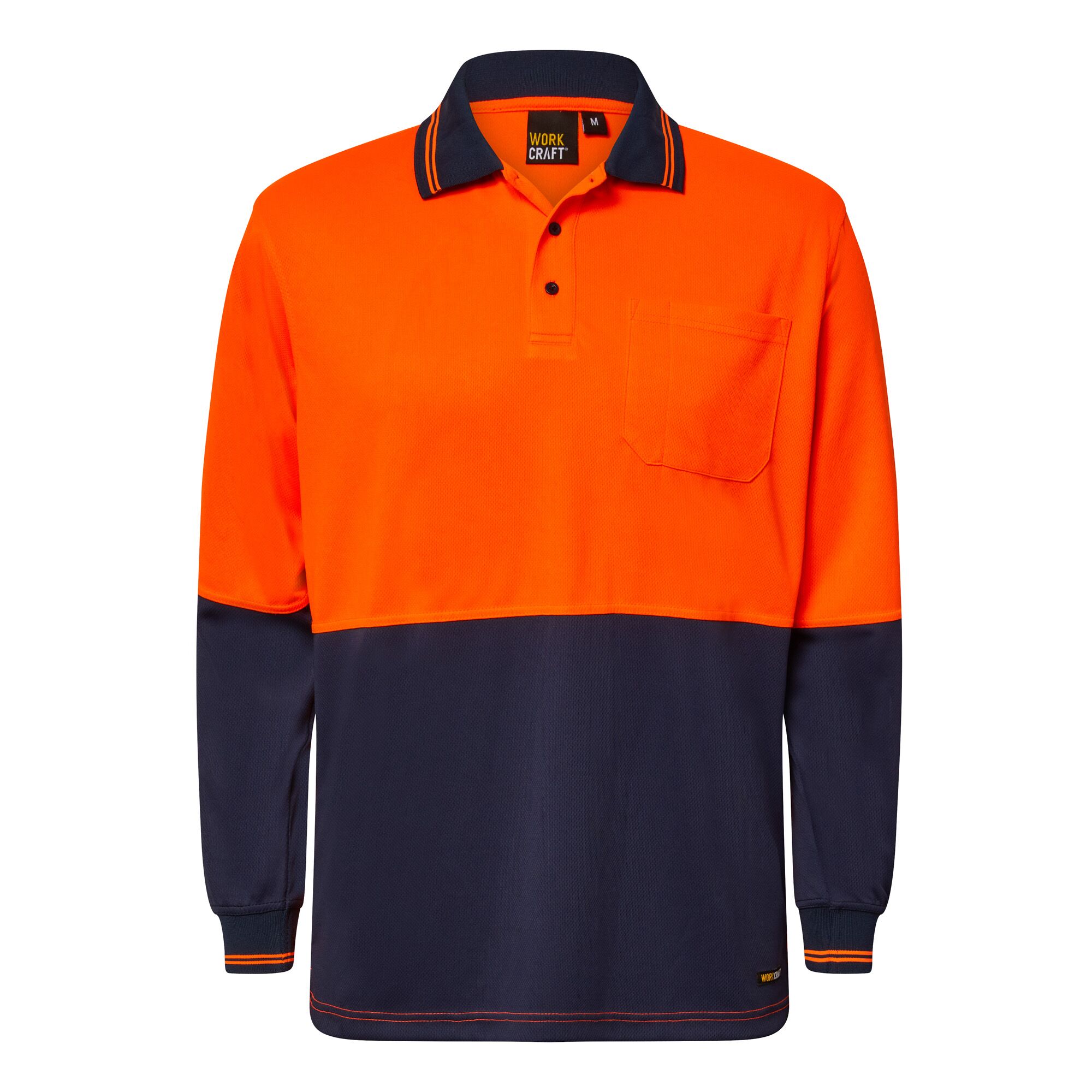 Hi Vis Two Tone Long Sleeve Micromesh Polo with Pocket