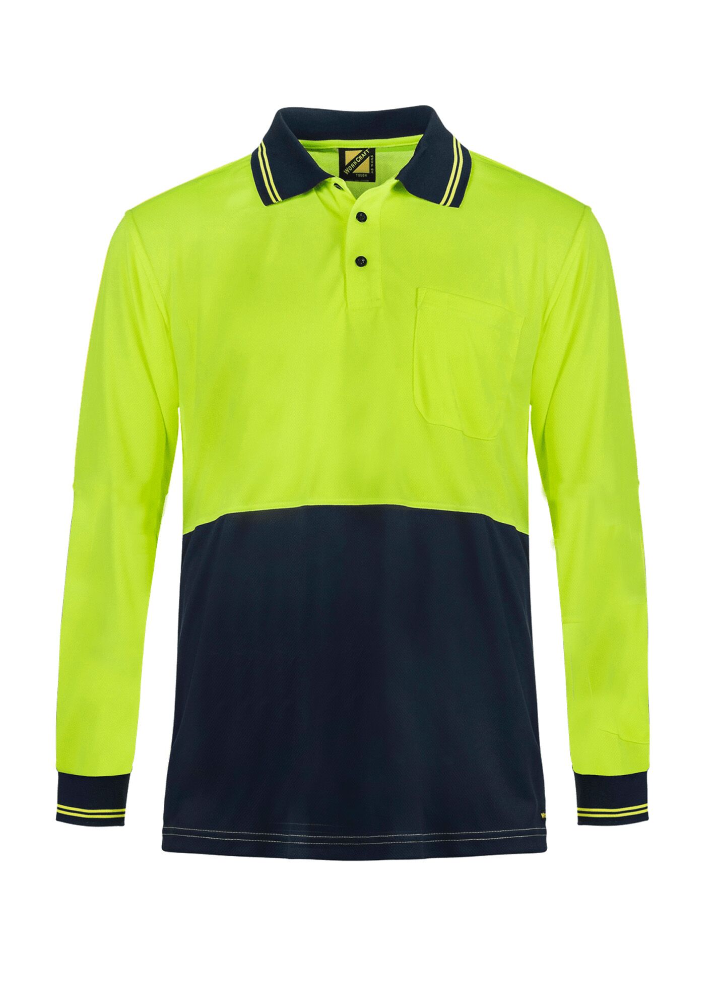 Hi Vis Two Tone Long Sleeve Micromesh Polo with Pocket