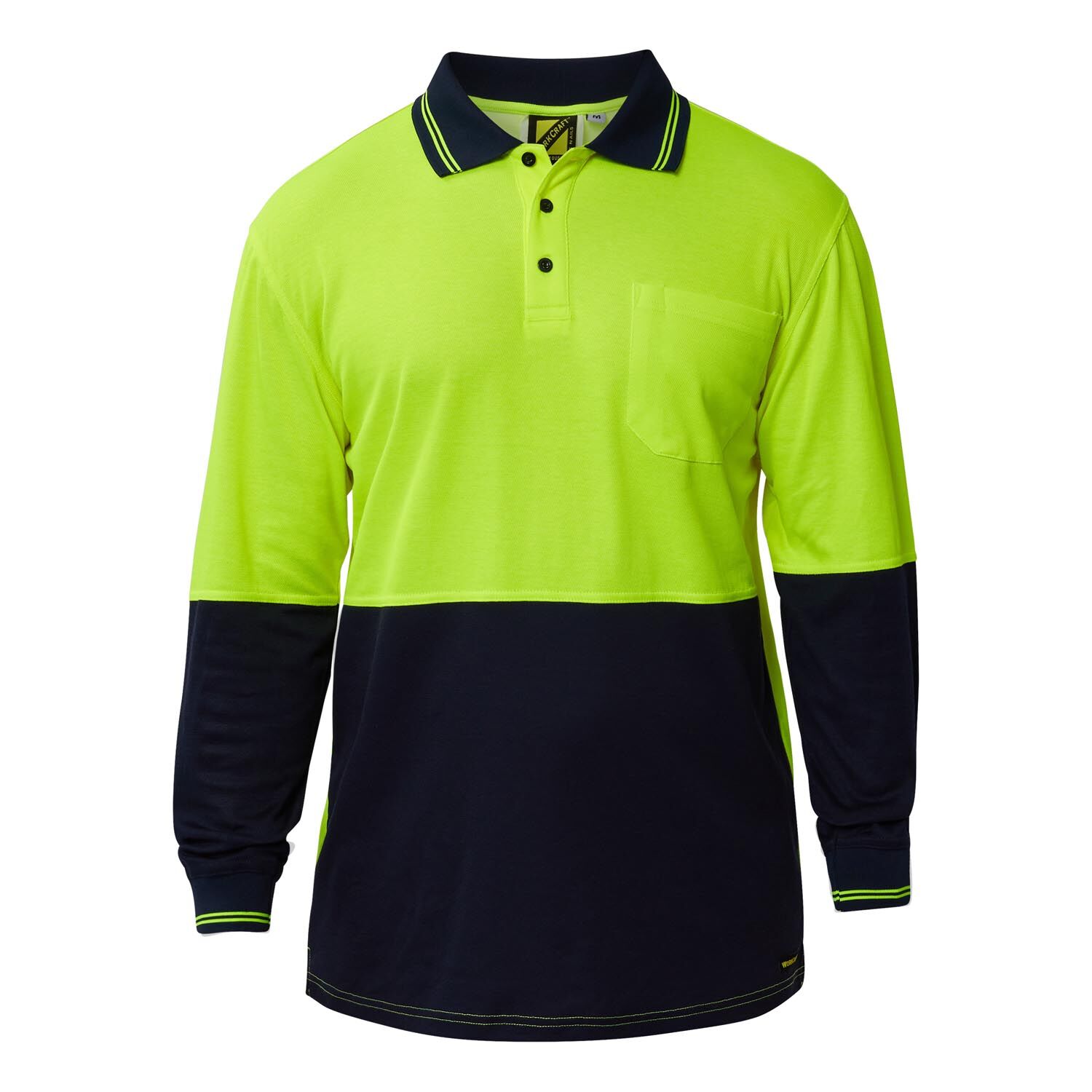Hi Vis Two Tone Long Sleeve Cotton Back Polo with Pocket