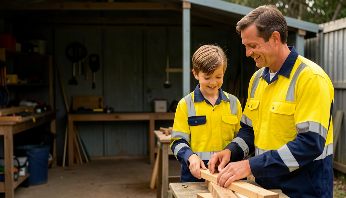 Australian family wearing high visibility workwear